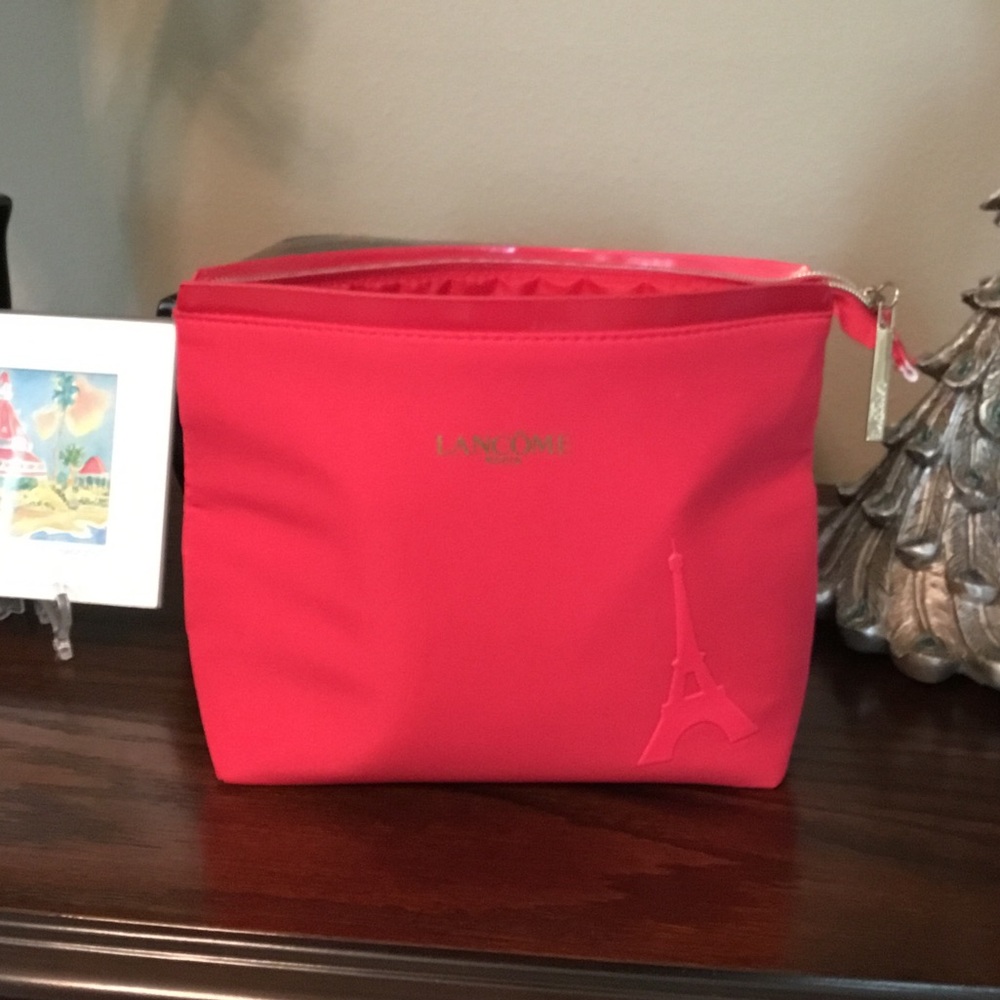 Lancome Red Cosmetic Bag with Eiffel Tower Accent